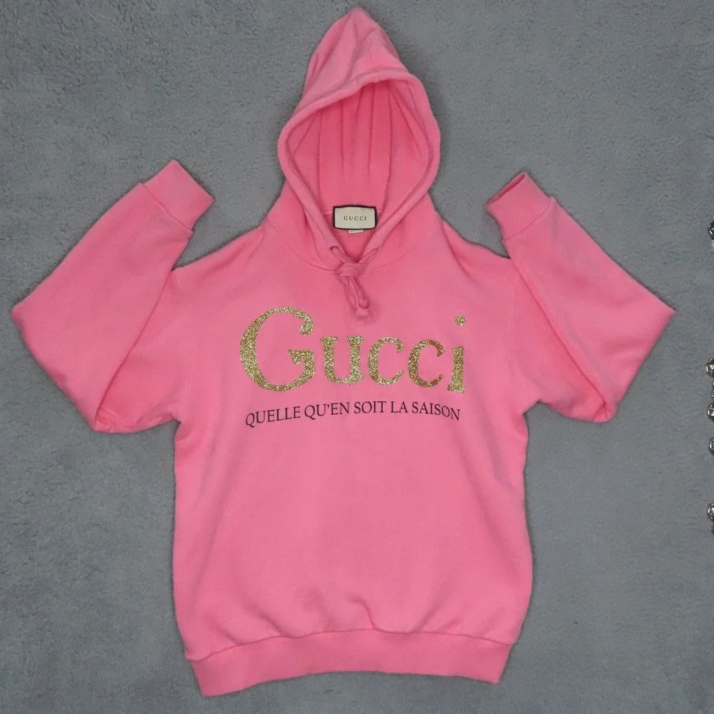 Gucci‎ Pink Glitter Logo Hoodie Quelle Qu'en Soit La Saison Sweatshirt Small